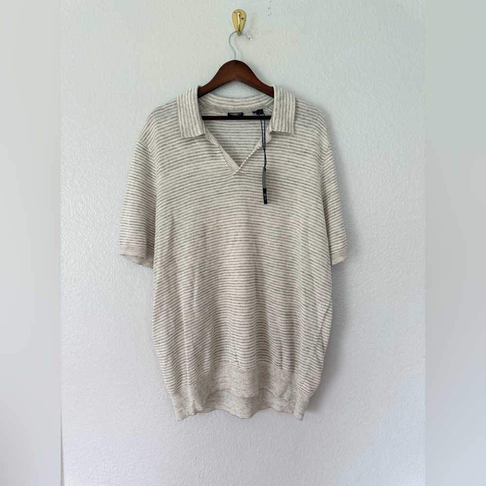 New Faherty Men’s SS Linen Sweater  Polo Shirt Size: XXL
